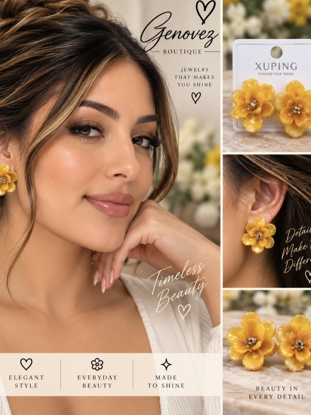 Yellow Floral Stud Earrings - Bright Flower Design